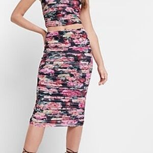 Express Pink and Black Floral Skirt Set